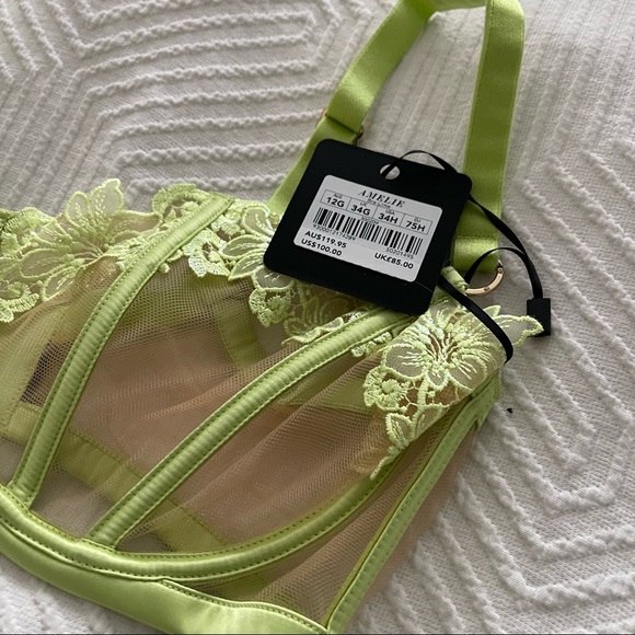 Honey Birdette Amelie 3 Piece Set in Lime Bra/Thong/Suspender - Picture 9 of 10